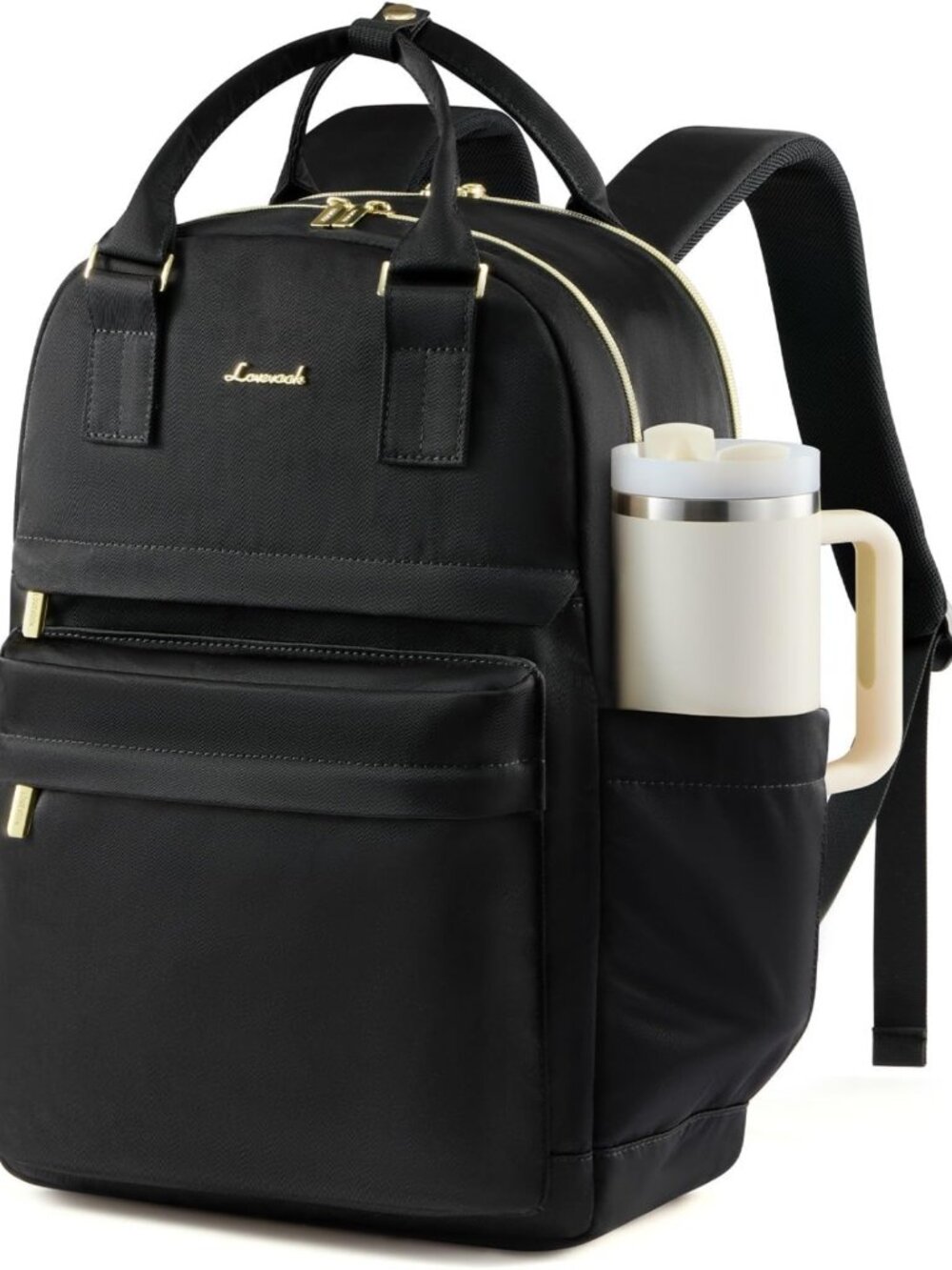 Stylish Waterproof Laptop Backpack for Women with Tumbler Holder, 15.6" Travel